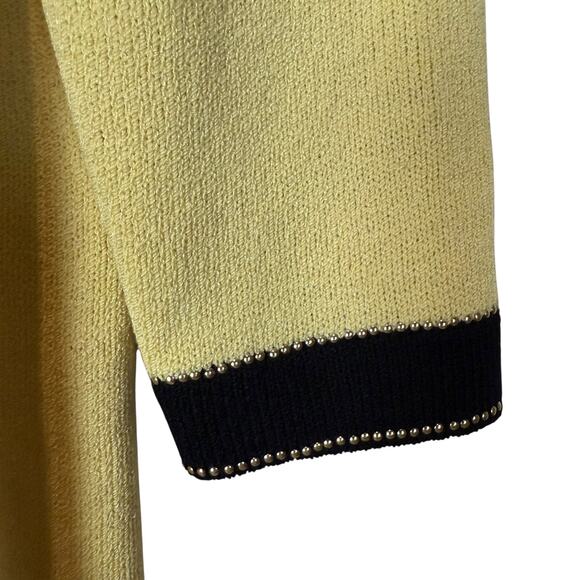VTG JSS Knit Sweater Women M Yellow Wool Knitted Pockets Beaded Long Sleeve - Picture 8 of 15